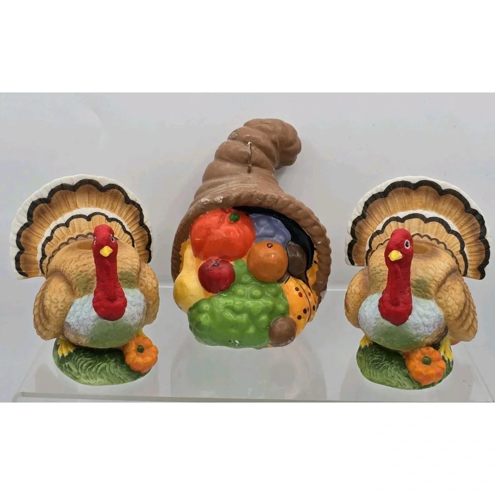 3 Lot VTG Cornucopia Thanksgiving Candle 4